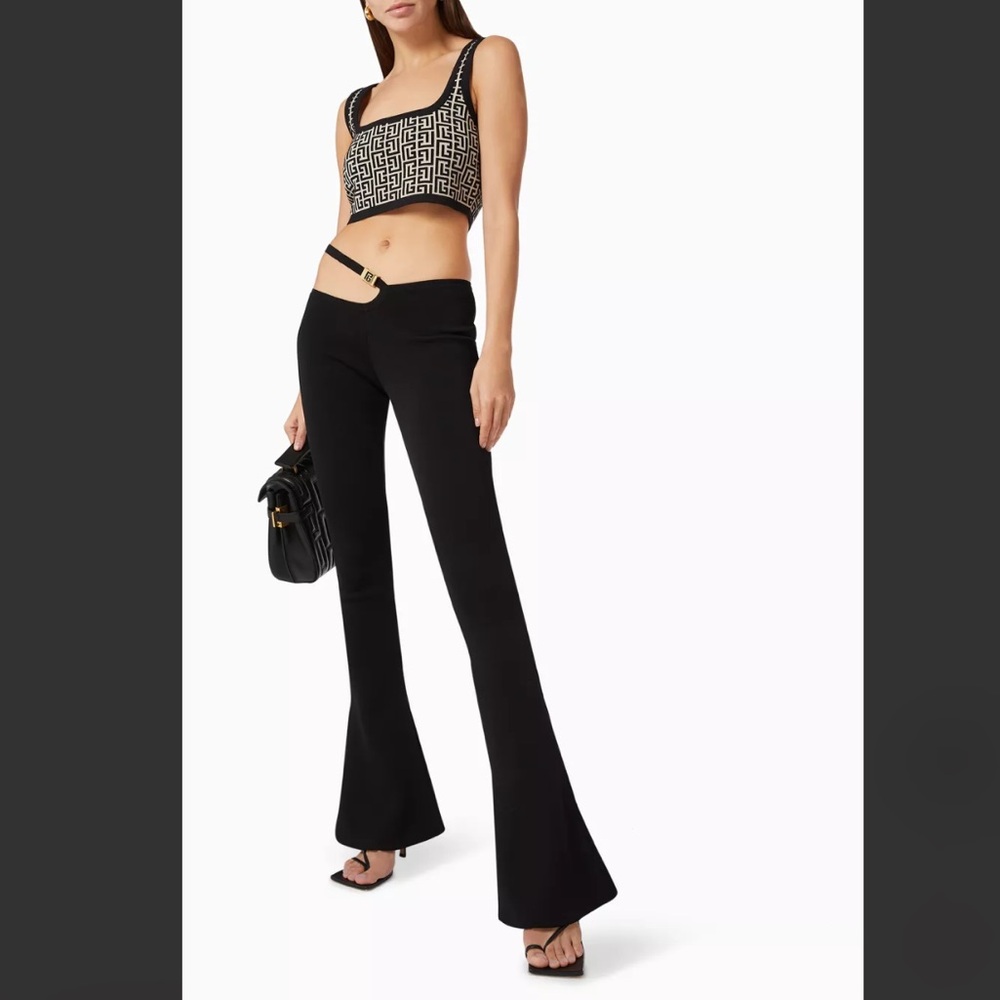 BALMAIN Slim Fit Bootcut Pants in Viscose Blend Knit in Black - Picture 2 of 12